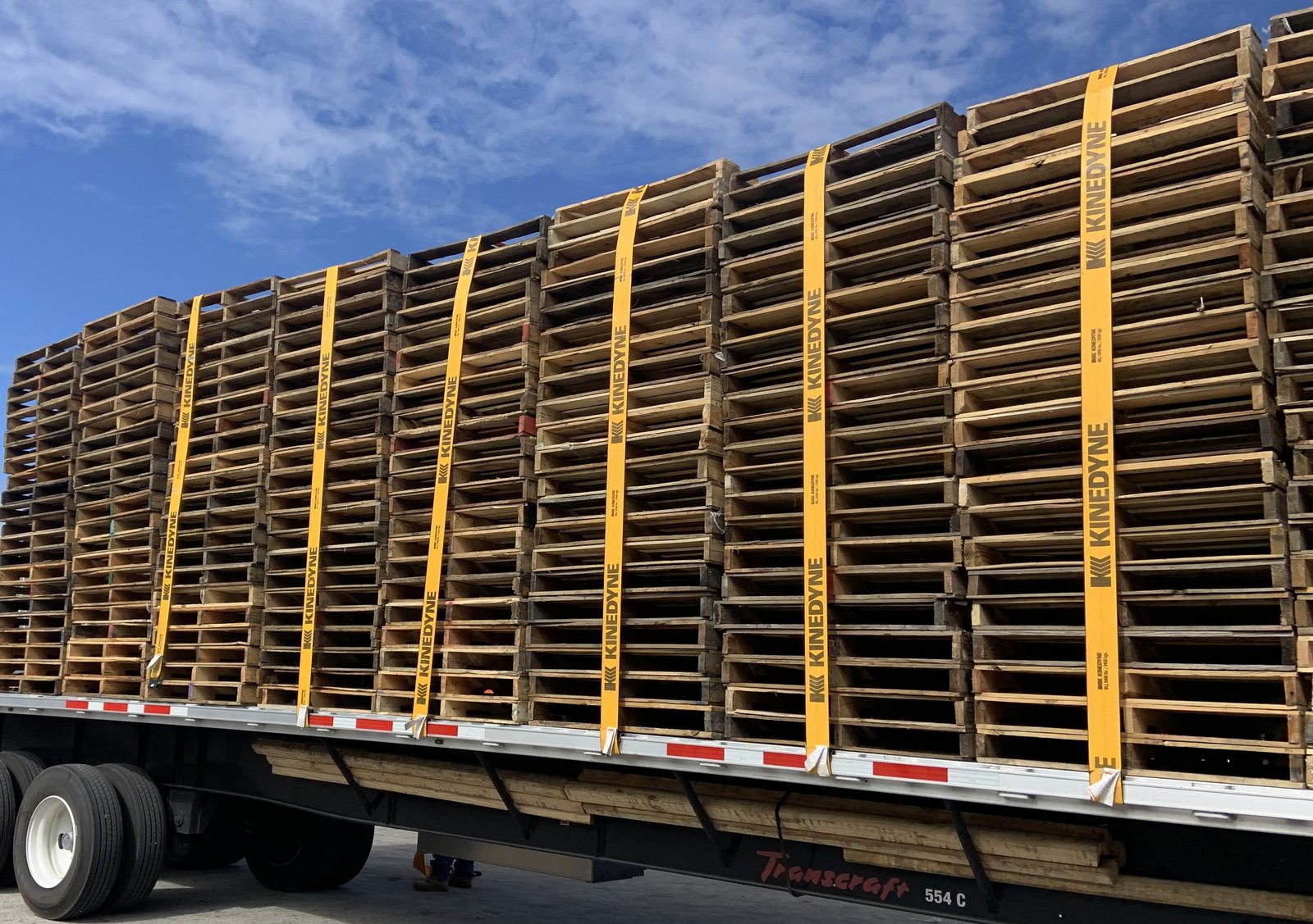 Custom pallets on flatbed with straps